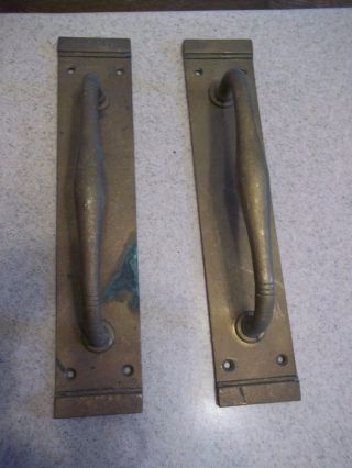 Pair Antique Victorian Brass Push Pull Door Handles Large 11 
