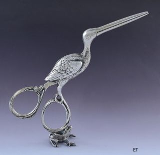 C1880s Charming Pair Gorham Sterling Silver Stork Emrboidery Sewing Scissors photo