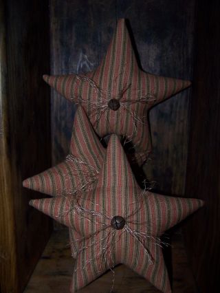 Primitive Star Bowl Fillers Red & Green Ticking Christmas Ornies Tucks photo
