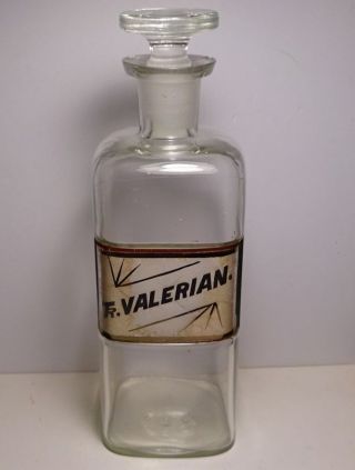 1800s Drug Store Bottle W/ Label Under Glass 8 Inches Tall Tr Valerian photo