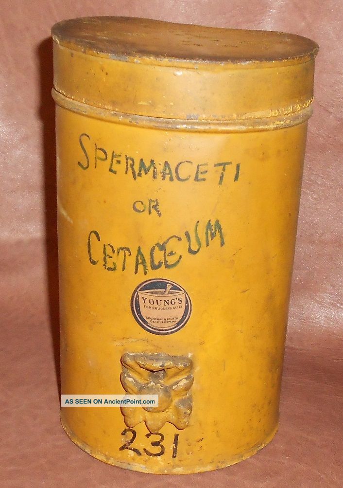 C1910 Antique Pharmacy Tin Canister For Spermaceti Sperm Whale Oil