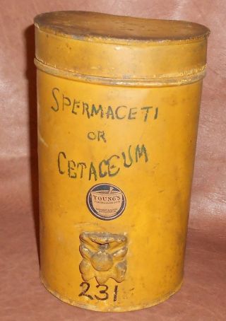 C1910 Antique Pharmacy Tin / Canister For Spermaceti - Sperm Whale Oil photo