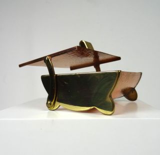 Art Deco Hammered Copper & Brass Jewelry Case Bauhaus Box Modernism Vintage photo