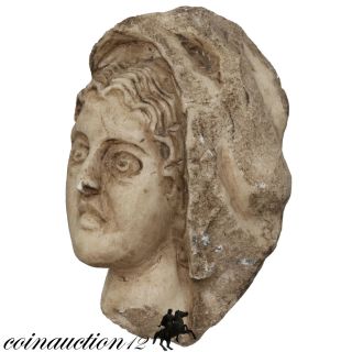 Intact Roman Marble Female Head 100 Bc photo