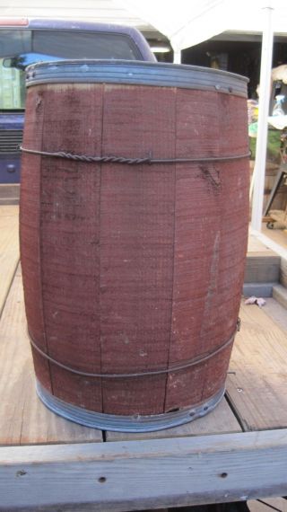 Old Antique Wood Barrel - Vintage Nail Keg - Primitive With Patina - Solid - Vgc photo