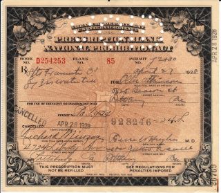 April 27 & 28 1928 For Ollie Atkinson Antique Prohibition Prescription Document photo