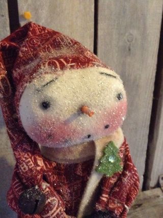 Primitive Grungy Snowman With Stocking Christmas Doll photo