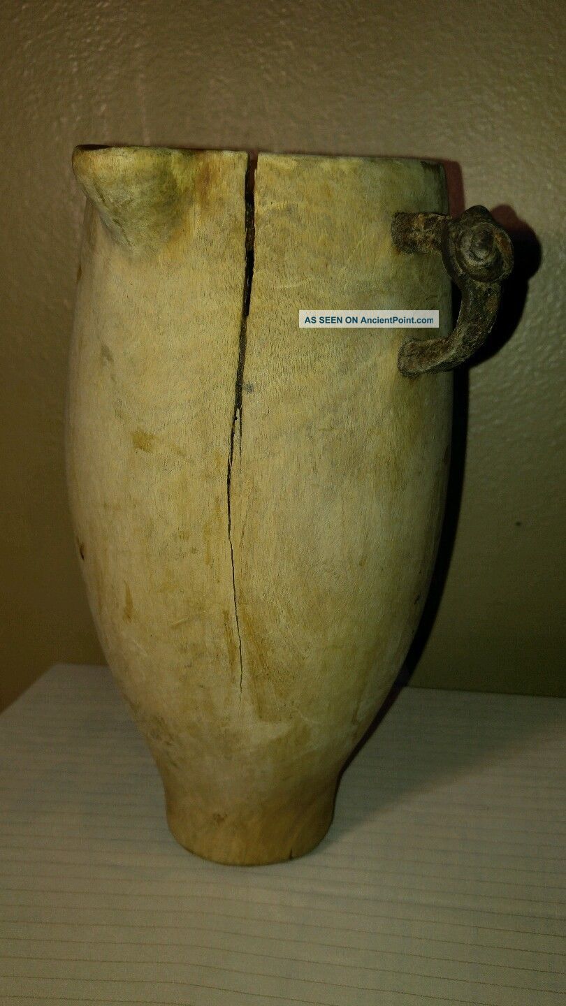 Antique Wooden Water Pitcher Early American,  Primitive With Leather Handle Primitives photo