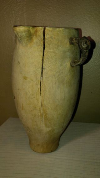 Antique Wooden Water Pitcher Early American,  Primitive With Leather Handle photo
