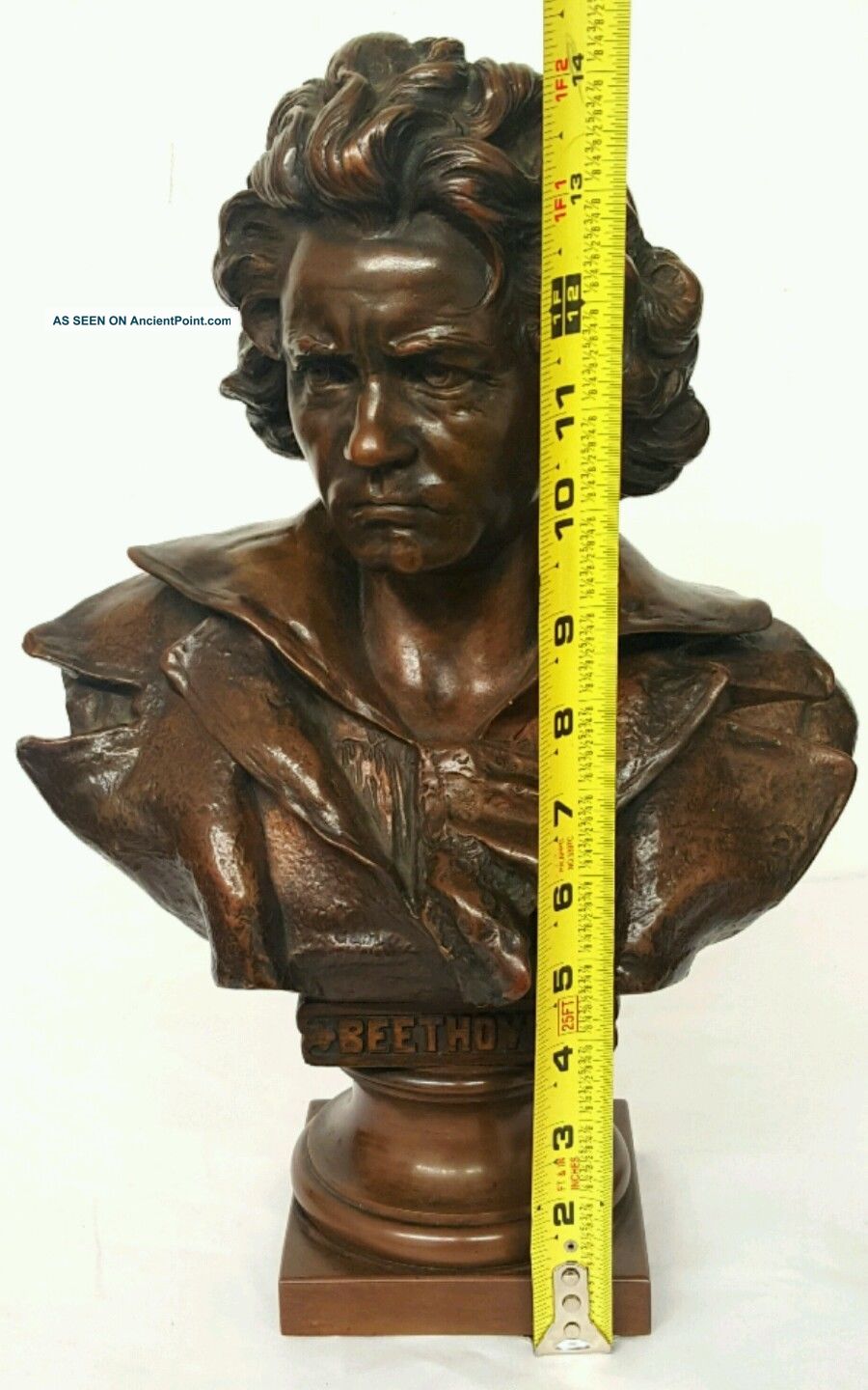 19th Century Bronze Bust Of Ludwig Van Beethoven Signed Founder Mark Metalware photo