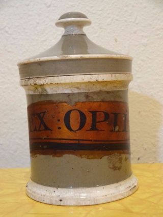 Antique 1800s Extract Of Opium Apothecary Jar Druggist Bottle photo