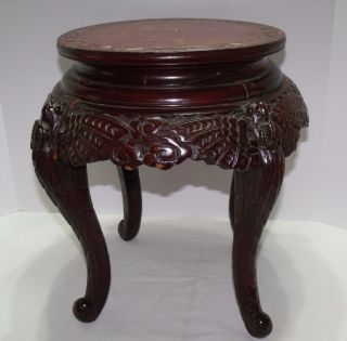 Vintage Antique Short Carved Walnut Round 3 Leg Plant Stand Accent Table (r8 - 9) photo