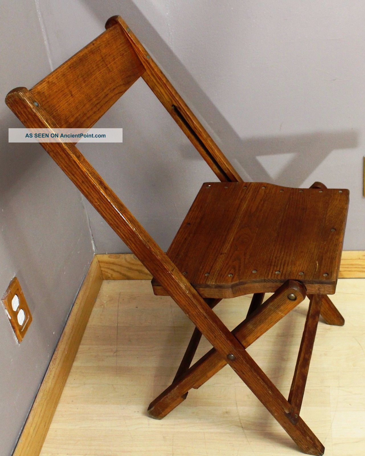 Vintage Snyder Antique Wood Oak Wooden Folding Chair 1900-1950 photo
