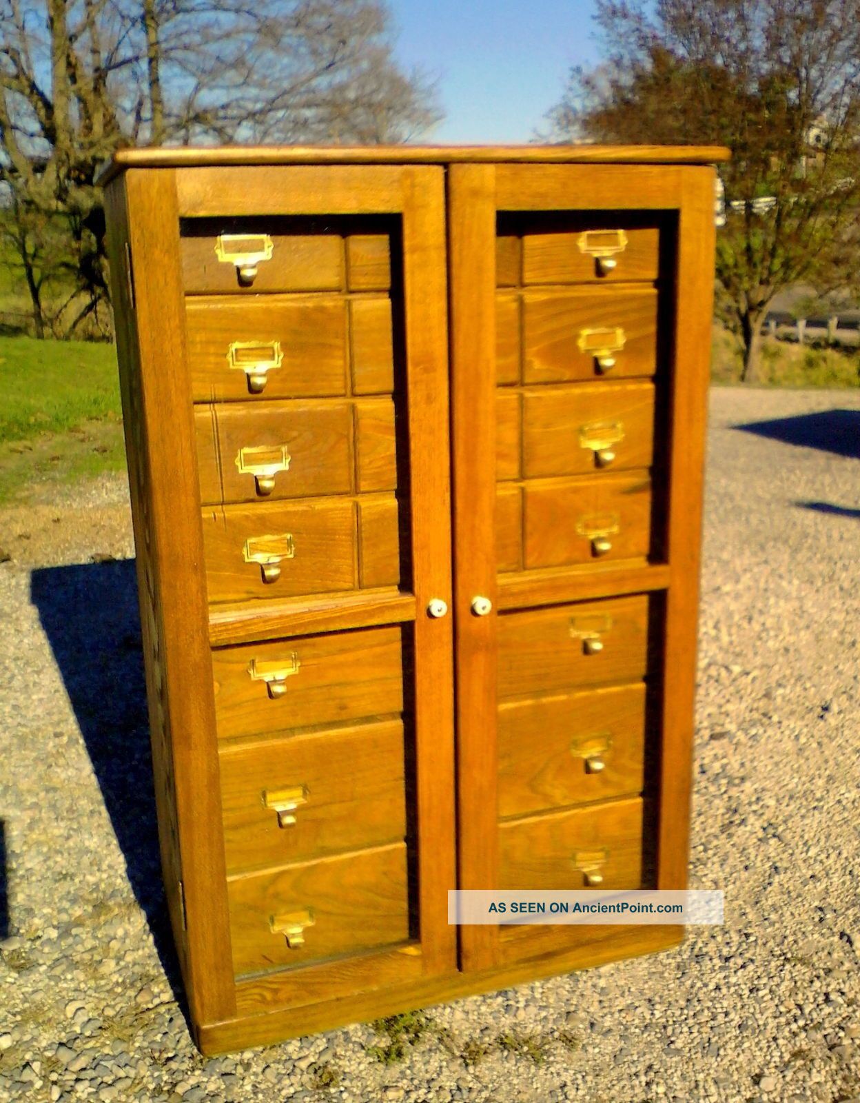 Antique Industrial 15 Drawer Wood Cabinet Apothecary Parts Hardware Chest Doors 1900-1950 photo