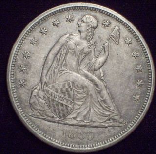 1860 O Seated Liberty Silver Dollar Xf,  /au Detailing Rare Authentic - Tone photo