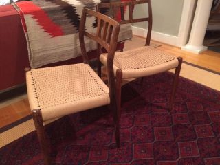 Two Vintage Niels O.  Moller Danish Rosewood And Papercord Dining Chairs photo