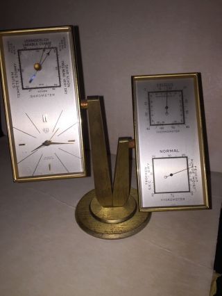 Mid Century Modern Swiss Barometer Thermometer Clock & Hygrometer Herz Desk Top photo