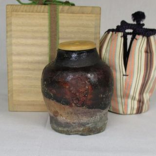 F753: Real Japanese Oldest Seto Pottery Ware Tea Caddy Over 300 Years Ago photo