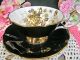 Queen Anne Tea Cup And Saucer Wide Mouth Black & Gold Floral Pattern Teacup Cups & Saucers photo 8