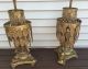 2 Vintage Large Heavy Regal Metal Fringe Ornate Gild Table Lamps - Gold Lamps photo 3