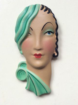 Deco Stylish Small Wall Mask Head Plaque Chalkware Repro photo
