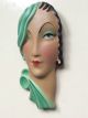 Deco Stylish Small Wall Mask Head Plaque Chalkware Repro Art Deco photo 1