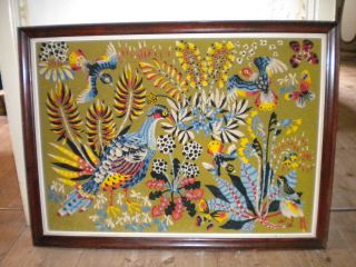 1970s Modern Art Tapestry French Huge Birds And Plants Butterlies 112 X 80cms photo