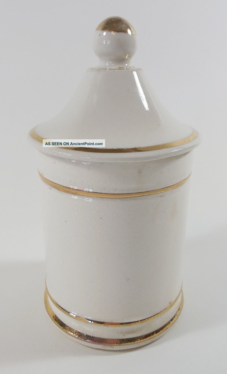 Vintage Antique Ceramic Apothecary Opium Jar Canister W/ Lid White Floral