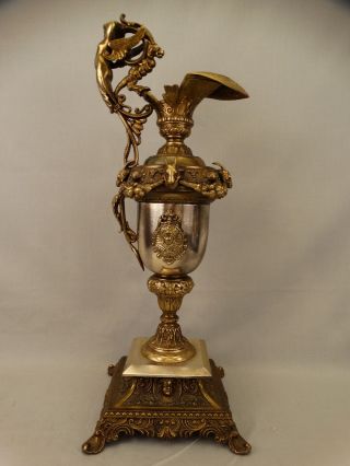 19thc Antique Victorian Winged Putti Bronzed Ram & Queen Lady Bust Mantel Ewer photo