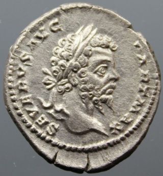Septimius Severus,  Silver Denarius,  Victory,  Victoria,  Shield Wreath,  198 - 200 Ad photo