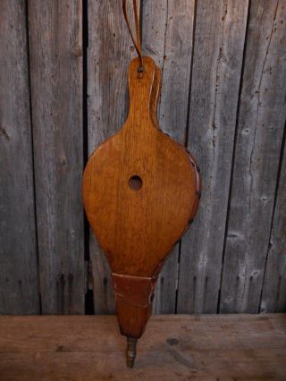 Vintage Primitive Wooden Fireplace Tool Bellows - photo