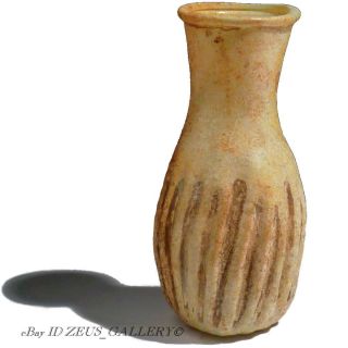 Authentic Ancient Roman Glass Unguentarium Ribbed Flask Bottle photo