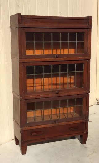 Antique Globe Wernike Mahogany Barrister Bookcase W Leaded Glass Panes photo