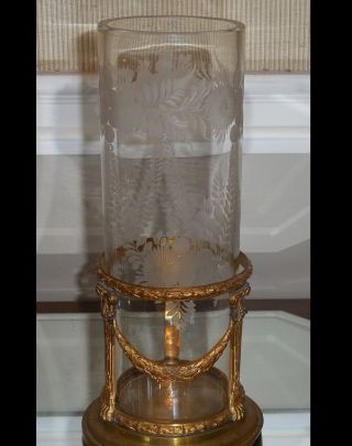 Antique Engraved Glass Vase In Gilt Bronze Stand W Russian Hallmarks photo