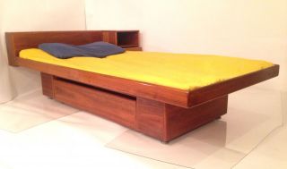 Vintage Danish Modern Platform Twin Bed W Floating Nightstand Mid Century Wegner photo