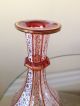 Antique Bohemian Moser Ruby Red & Enamel Decor 8 Panel Art Glass Bud Vase Vases photo 5