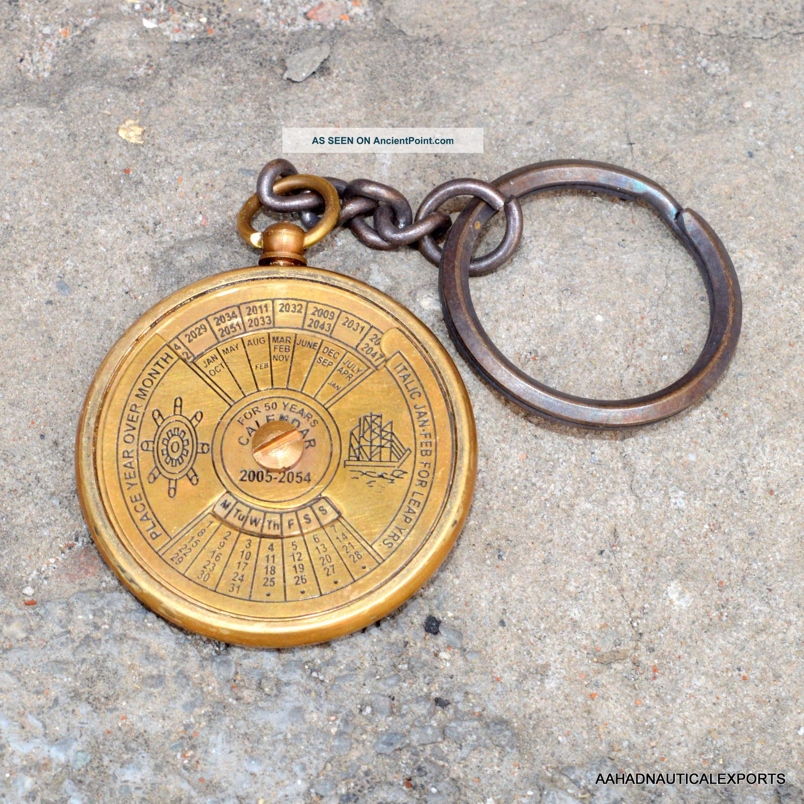 Brass Keychain Calender Antique Brass Calender Keyring Necklace Calender Gift B Metalware photo