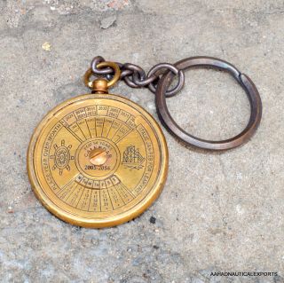 Brass Keychain Calender Antique Brass Calender Keyring Necklace Calender Gift B photo