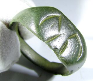 Rare Medieval Bronze Religious Ring With Archangel Intaglio Design - Mn43 photo