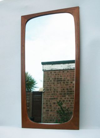 Danish Teak Wooden Mid Century Modernist Wall Hanging Bevelled Mirror 70cm photo