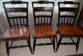 3 Vintage L Hitchcock Solid Maple Black Stenciled Dining Chairs photo