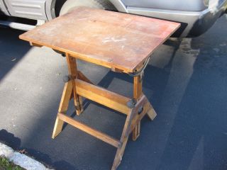 Small Antique 1940 ' S Anco Built Oak Drafting Table Solid Maple Cast Iron photo