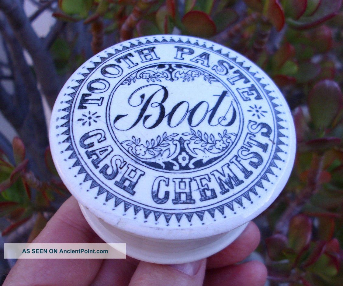 Antique,  Ceramic,  Ca 1890 ' S Earlier Boots Cash Chemist Tooth Paste Jar Pot Lid Bottles & Jars photo