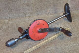 Old 2 Speed Breast Drill Primitive Antique Farm Carpenter Wood Woodworking Tool photo