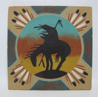 Vintage Native American Indian Silhouette Navajo Sand Painting Artist Signed Yqz photo