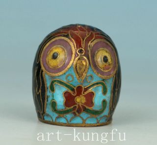 Lovely Small Chinese Old Cloisonne Hand Carved Owl Statue Decorative Arts Gift photo
