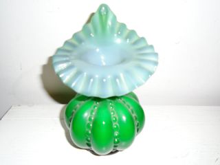Antique Victorian Green Quilted Art Glass Vase 7x4 Inches photo