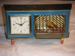 Antique German Alarm Clock With Singing Bird - - West Germany photo