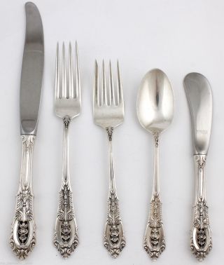 Wallace Rose Point Sterling Silver Place Setting Spoon Forks Knife No Monogram G photo