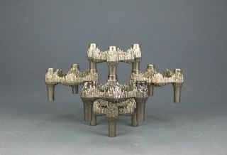 Mid Century Modern 5 Modular Brutalist Chrome Steel Candle Holders Quist Germany photo